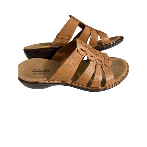 Clarks Bendables Ina Honey Tan Leather Sandals Shoes Strappy Open Toe Sz 6 - Picture 4 of 9